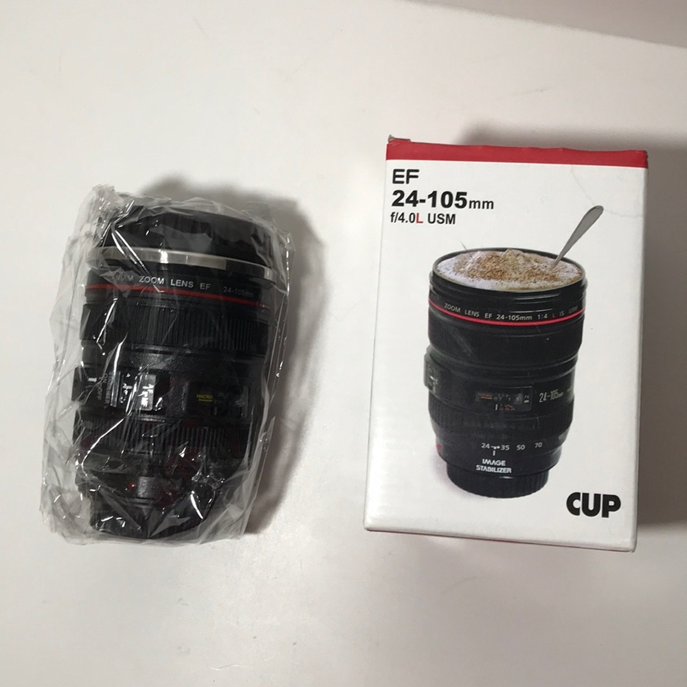 Camera lens shaped coffee tea drink tumbler mug